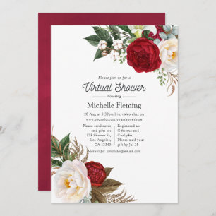 Boho Red and White Floral Virtual Shower Invitation