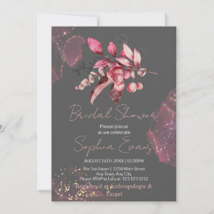 Boho Red Berries & Greenery Grey Bridal Shower Invitation