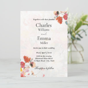 Boho Red & blush Pink Floral Wedding Invitation