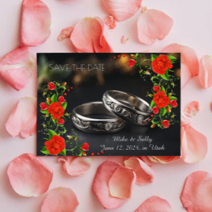 Boho Red Decorative Flowers Wedding Save The Date