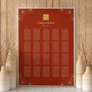 Boho red floral Chinese wedding seating chart