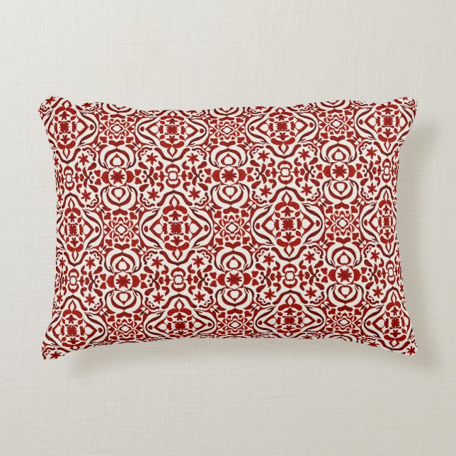Boho Red Floral Damask Seamless Pattern Design Decorative Cushion (Front)