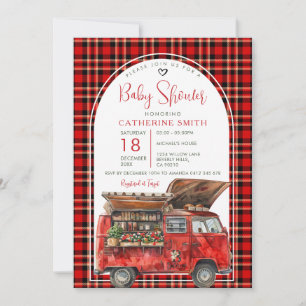 Boho Red Food Truck fresh market Baby Shower Plaid Invitation