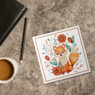 Boho Red Fox with Flowers and Leaves Tile