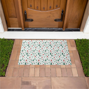 Boho Red Green Christmas Trees Holiday Doormat