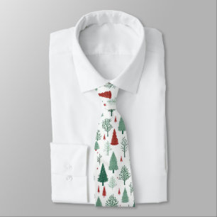 Boho Red Green Christmas Trees Holiday Tie