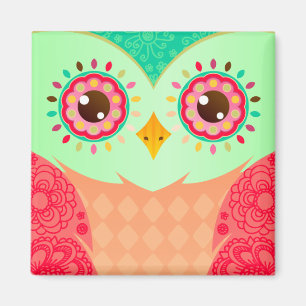 Boho Red & Green Owl Magnet