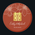 Boho red modern floral Chinese wedding Magnet<br><div class="desc">Realise your dream wedding with an oriental touch! You can customise the design by adding your names and wedding date etc. You are also welcome to reach out to me for any special design which is uniquely for you. Double happiness symbol and red decorations are the must have items for...</div>