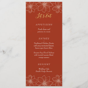 Boho red modern floral Chinese wedding Menu