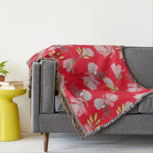 Boho red pattern watercolor floral lovely modern throw blanket