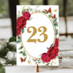 Boho Red Peonies Floral Gold Butterflies Birthday  Table Number<br><div class="desc">Personalise this elegant red floral table number sign easily and quickly. Simply click the customise it further button to edit the texts, change fonts and fonts colours. Featuring vibrant red peony flowers and gold and red butterflies. Perfect for birthday party, high tea, garden party, wedding anniversary, bridal shower, wedding and...</div>