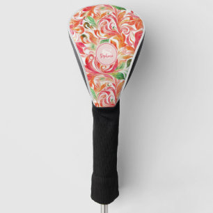 Boho Red Pink Orange Green Paisley Floral Golf Head Cover