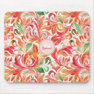 Boho Red Pink Orange Green Paisley Floral Mouse Mat