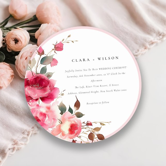 Boho Red Pink Rose Flowers Watercolor Wedding Invitation (Creator Uploaded)