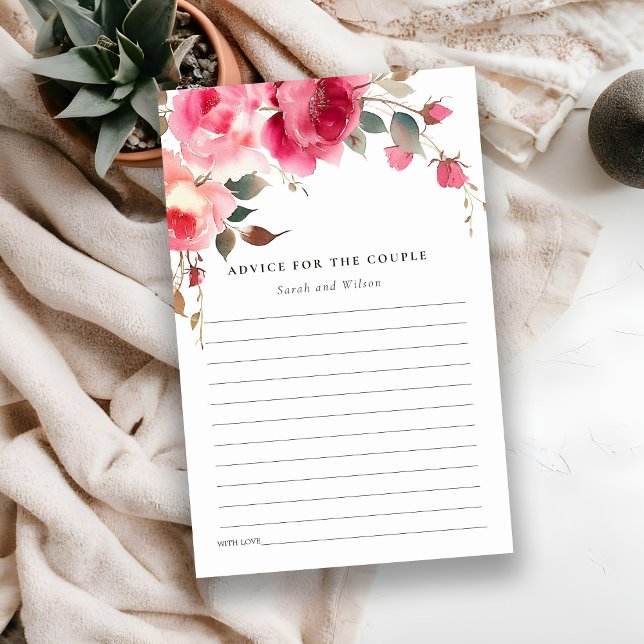 Boho Red Pink Rose Flowers Wedding Shower Advice (Creator Uploaded)