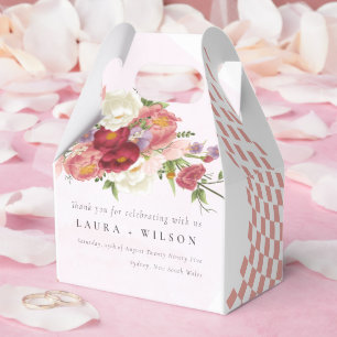 Boho Red Pink white Rose Flowers modern Favour Box