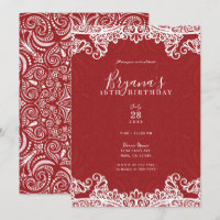 Boho Red & White Lace Bold Pattern Sweet 16 Party