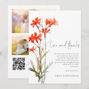 Boho Red Wildflowers 3 photo QR Wedding Thanks Card