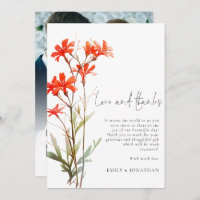 Boho Red Wildflowers Photo QR Wedding Thanks