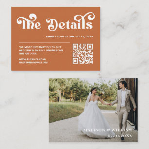 Boho Retro 70s Burnt Orange Wedding Qr Code Enclosure Card