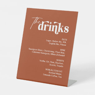 Boho Retro 70s Terracotta Drink Menu Wedding Bar Pedestal Sign
