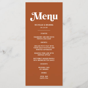 Boho Retro 70s Terracotta Wedding Menu
