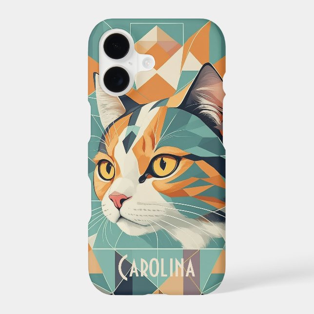 Boho retro abstract cat portrait orange green (Back)