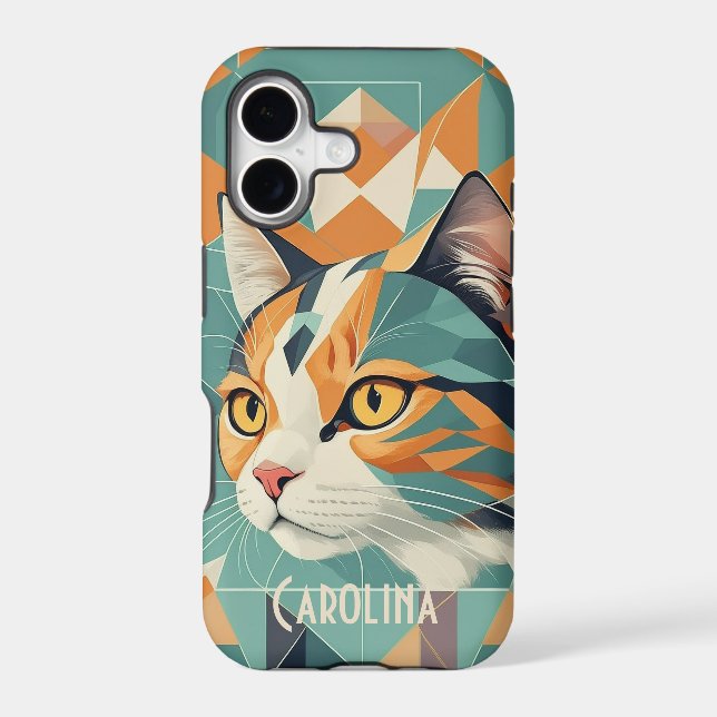 Boho retro abstract cat portrait orange green (Back)