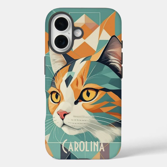 Boho retro abstract cat portrait orange green Case-Mate iPhone case (Back)