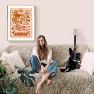 Boho Retro Aquarius Zodiac Poster