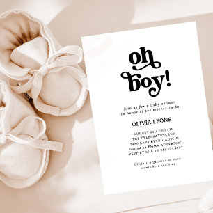 Boho Retro Black and White Oh Boy Baby Shower Invitation