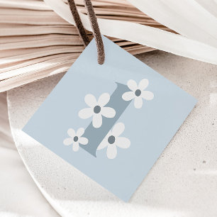 Boho Retro Blue Daisy 1st Groovy Birthday Favour Tags