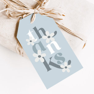 Boho Retro Blue Daisy Birthday Favor Gift Tags