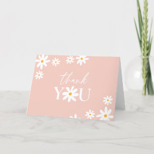Boho Retro Blush Pink Daisy Floral Thank You Card