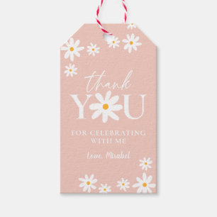 Boho Retro Blush Pink Daisy Floral Thank You Gift Tags