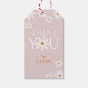 Boho Retro Blush Pink Daisy Thank You Gift Tags