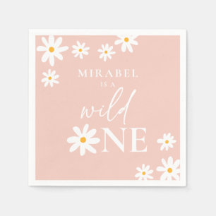 Boho Retro Blush Pink Daisy Wild One 1st Birthday Napkin