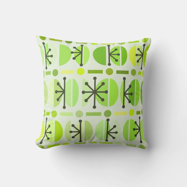Boho Retro Bowls Lines Chartreuse Cushion (Front)