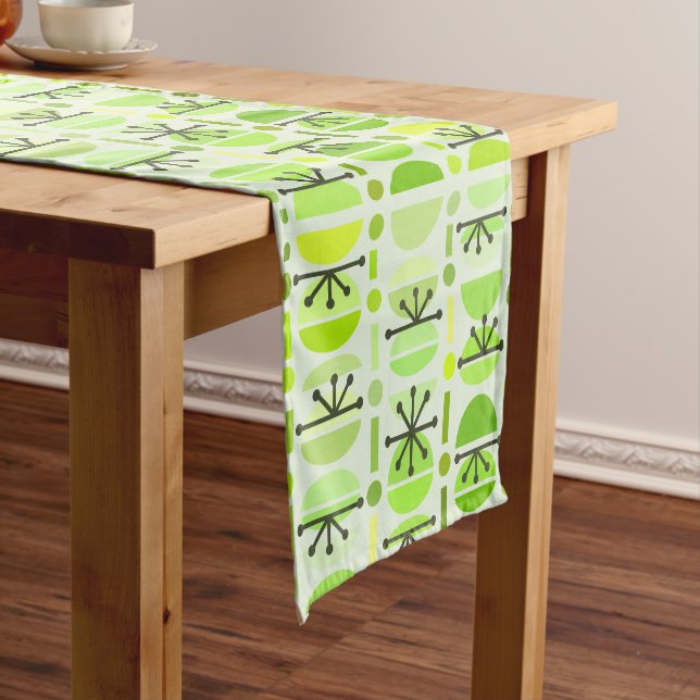 Boho Retro Bowls Lines Chartreuse Short Table Runner (In Situ)