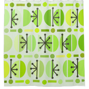 Boho Retro Bowls Lines Chartreuse Shower Curtain