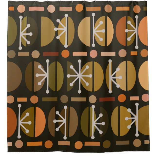 Boho Retro Bowls Lines Dark Earth Tones Shower Curtain (Front)