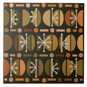 Boho Retro Bowls Lines Dark Earth Tones Tile
