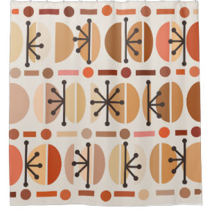 Boho Retro Bowls Lines Earth Tones Shower Curtain