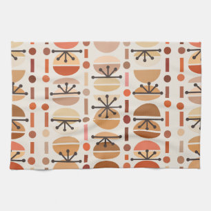 Boho Retro Bowls Lines Earth Tones Tea Towel