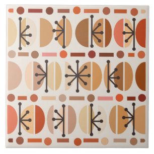 Boho Retro Bowls Lines Earth Tones Tile