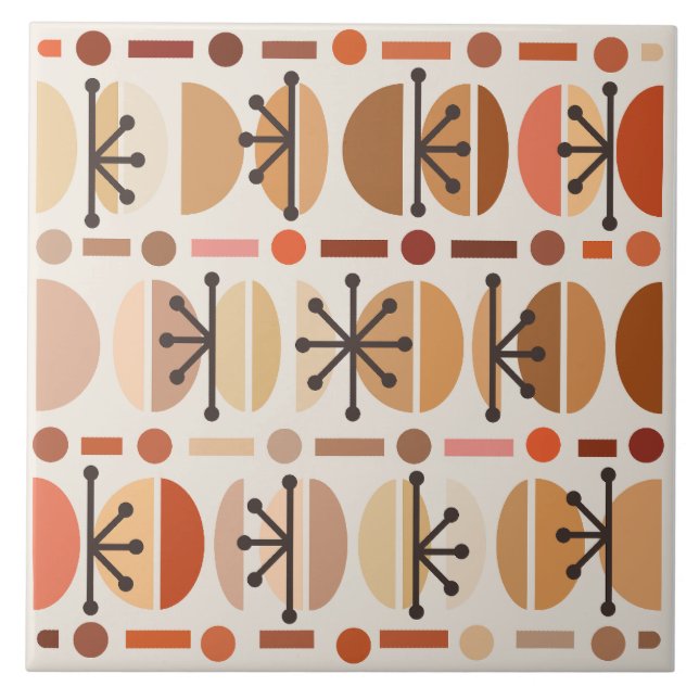Boho Retro Bowls Lines Earth Tones Tile (Front)