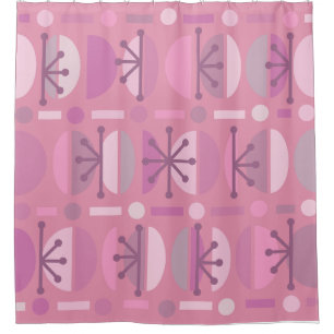 Boho Retro Bowls Lines Pink Shower Curtain