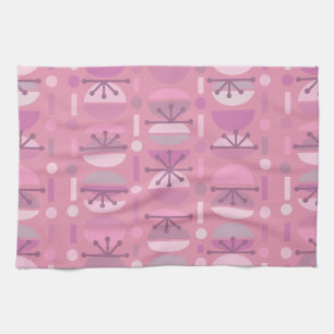 Boho Retro Bowls Lines Pink Tea Towel