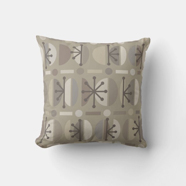 Boho Retro Bowls Lines Taupe Cushion (Front)