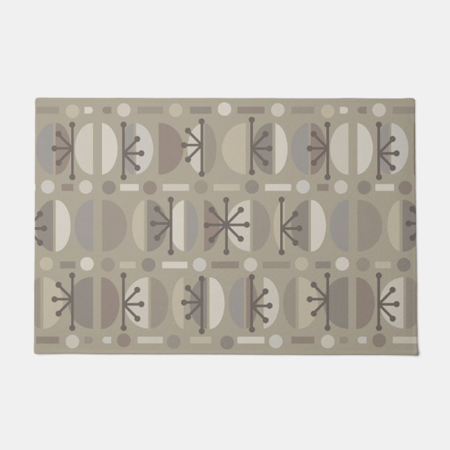 Boho Retro Bowls Lines Taupe Doormat (Front)